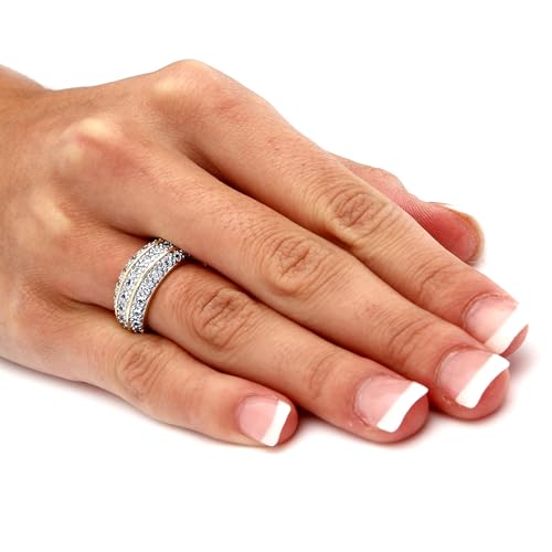 PalmBeach Yellow Gold-Plated Round Cubic Zirconia Triple Row Anniversary Ring Sizes 5-103