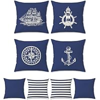 Bonhause Juego de 4 Funda de Cojín Náutico Azul Marino 45x45cm