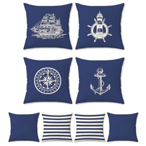 Bonhause 4er Set Kissenbezüge Nautisch Maritim 45 x 45 cm Doppelseitig...