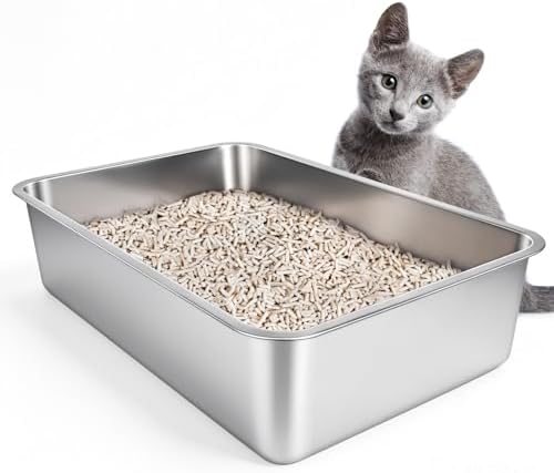 IKITCHEN Stainless Steel Cat Litter Box, Large Metal Litter Box f...