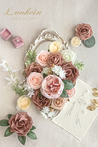 Lookein Artificial Flowers For Diy Wedding Decoration Bridal Bouquet Table Centerpieces Flower Wreaths Aisle Decoration Home Decor, Elegant Dusty Rose #TOP1