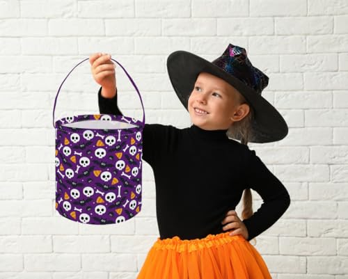 Image of Halloween Buckets Trick or Treat Candy Bucket Gift Basket Goody Bucket for Halloweens Party Supplies(Purple Halloween)