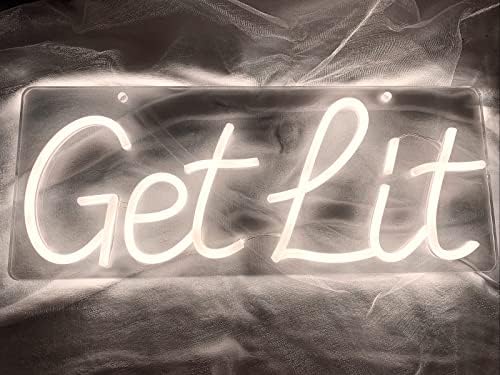 FANSIR Get Lit LED Neon Sign for Wall Decor Neon Lights for Bedroom Wall Sign LED Sign for Man Cave Bar Room Party Big Word Light Sign USB Powered with Dimmer (16 * 14 inch)