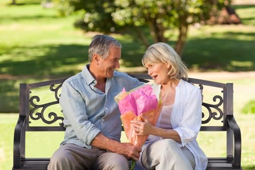 MFSTUDIO 50 Inches Outdoor Garden Bench, Cast Iron Metal Frame Patio Park Bench with Floral Pattern Backrest, Arch Legs for Porch, Lawn, Yard-Bronze