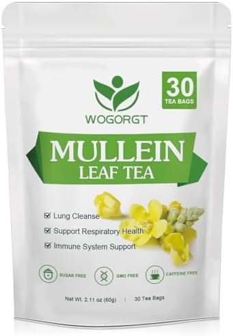 Mullein Tea Bags - Organic Mullein Leaf Tea for Lungs and Respiratory Support - Supports Daily Wellness - Caffeine Free, Sugar Free, Vegan - 30 Tea Bags