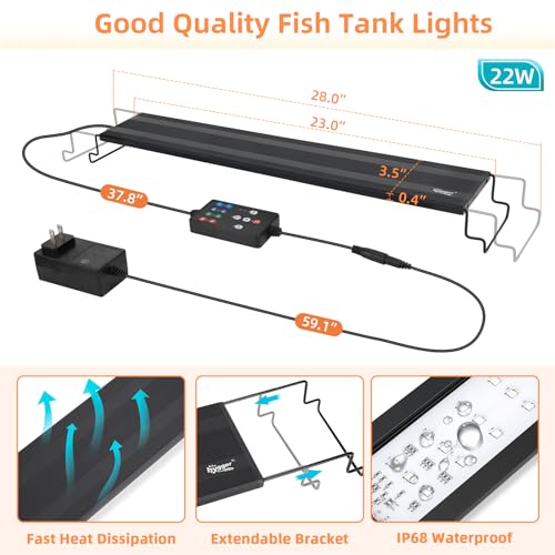 Image of hygger LED Aquarium Light, 22W Full Spectrum Fish Tank Light with Multi-Color Timer DIY Mode 24 /7 Natural Mode, Adjustable Brightness, Aquarium Plant Light with Extendable Brackets for 23~28IN Tank