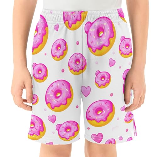 Cute Donuts Athletic Shorts with Zipper Pockets, Youth Boys Athletic Running Shorts for Summer2