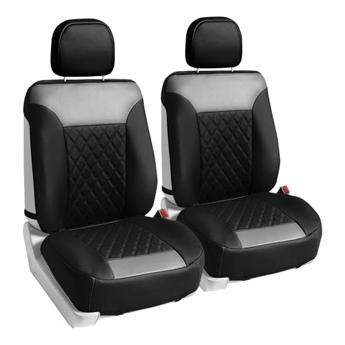 TLH Deluxe Faux Leather Diamond Pattern Car Seat Cushion Front Only, Gray Black Seat Cushions- Airbag Compatible, Universal Fit Automotive Car Seat Protector Van Seat Cover for Car, Auto, Trucks, SUV