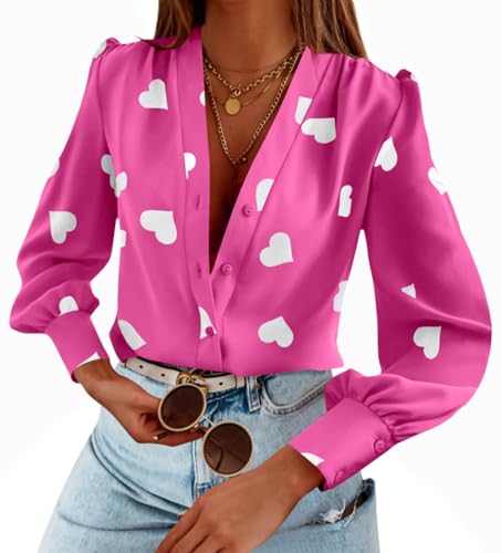 Flowyair Women's V Neck Shirts Button Down Long...