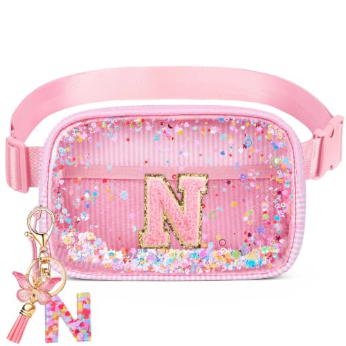 Image of Initial Fanny Pack for Girls - Belt Bag for Teens Kid Teen Girl Kid Birthday Gift Pink N