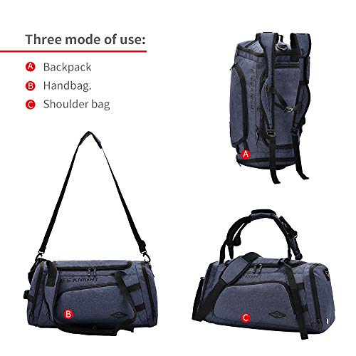 35-40L 3 Way Waterproof Sports Gym Travel Weekender Duffel Bag with Shoe Compartment Overnight Bag (Deep Gray)