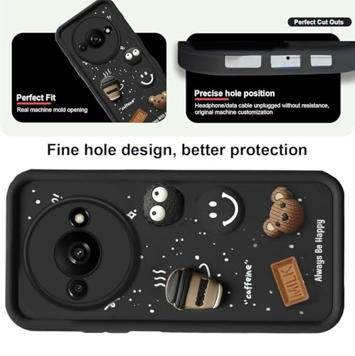 Image of GoldKart Back Case Cover Compatible for Redmi A3 / A3X / Poco C61 | Cute Fun Cartoon 3D Ball Coffee Silicone Case | Full Body Protection Back Cover for Redmi A3 / A3X / Poco C61 - Black