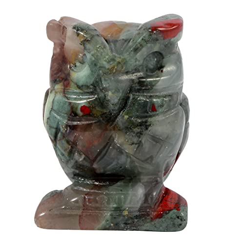 Lovionus89 Statue Naturelle de Hibou, Animaux sculptés à la Main en Cristal de guérison, décoration pour la Maison, 1,5 Pouces, La Pierre de Sang Africaine