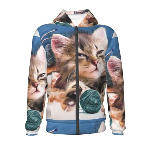 Playful Cat Kids Pullover Hoodies Boys Zip Up Sweatshirts Girls Athletic Clothes with Pocket2