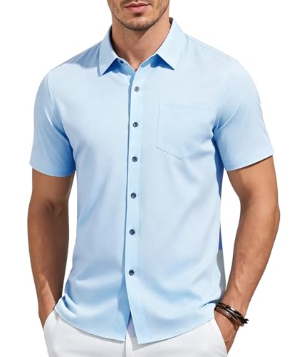 Image of Casey Kevin Men's Button Down Dress Shirts Bamboo Viscose Short Sleeve