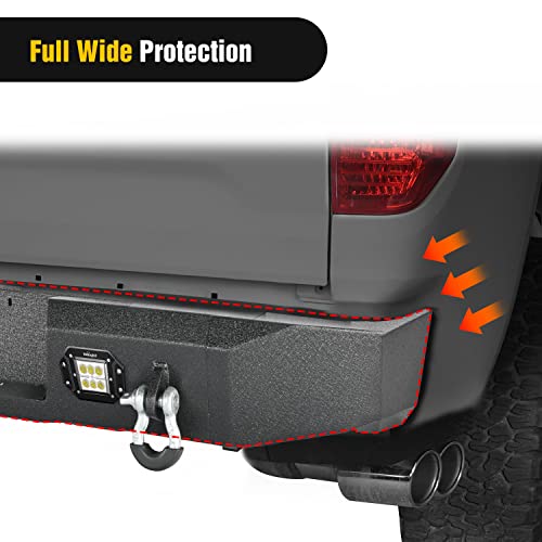 Image of Nilight Rear Step Bumper for 2007 2008 2009 2010 2011 2012 2013 Toyota Tundra Full Width Pickup Truck Textured Black Solid Steel Off-Road with 2X Upgraded 18W LED Lights D-Rings