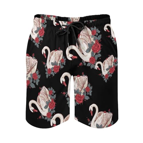 Pretty Animal Flower Swan Men's Swim Trunks Quick Dry Hawaii Board Shorts Mesh Lining Beach Swimwear with Pockets3