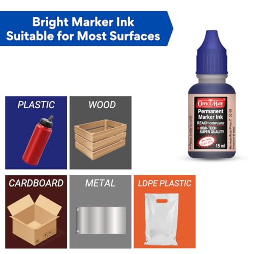 Image of Soni Officemate Permanent Marker Combo-Blue | 4 Markers + 4 Inks | Waterproof & Refillable | Multi-Surface Use | 4.43 mm Tip