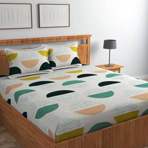 Image of NHD HOME Cotton All Around Elastic Fitted Premium Prints Queen Size Double Bed Bedsheet with 2 Large Pillow Covers Fits Upto Mattress of 8 Inches,Size-72 inch x 78 inch Inches, Grey Polkadot