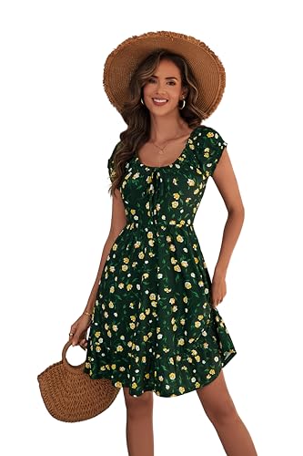 Image of HUHOT Teen Petite Women Floral Short Summer Mini Dresses with Pockets Cute Milkmaid Sundress 2026