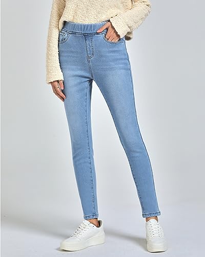 GRAPENT Jeans for Women High Waisted Pull On Fleece Lined Leggings Stretchy Denim Skinny Jeggings Thermal Winter Pants4