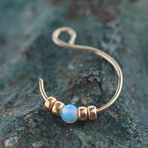 Thin Opal Fake Nose Ring - 14K GOLD FILLED  - No Piercing Needed- Clip on Faux Nose Hoop