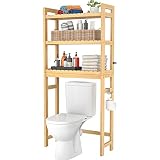 Homykic Over The Toilet Storage, 3-Tier Bamboo Bathroom Shelf with 3 Hooks, Above Toilet Organizer R