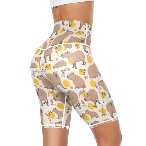 Women's Capybaras Animal Leggings Shorts High Waist Yoga Athletic Short Pants with Hidden Pockets4