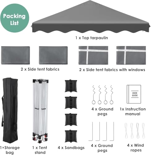 Gazebo 3x3, Cenador Carpa Jardin, Oxford 420D, Gazebo Jardín Plegable, Altura Ajustable, Impermeable, Protección UV 50+, para Camping, Gris Oscuro - imagen 4