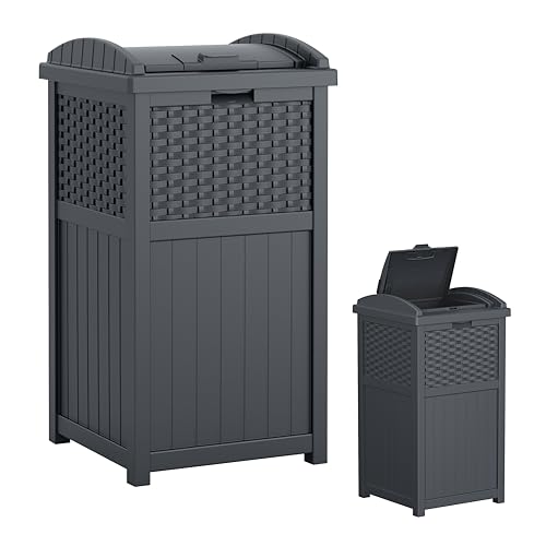 Suncast 33 Gallon Wicker-Style Hideaway Trash Can with Secure Latching...