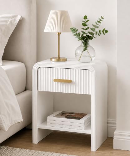 SUMGAR Table de Chevet Blanche avec Tiroir Table de Nuit Bois 53 cm Haut