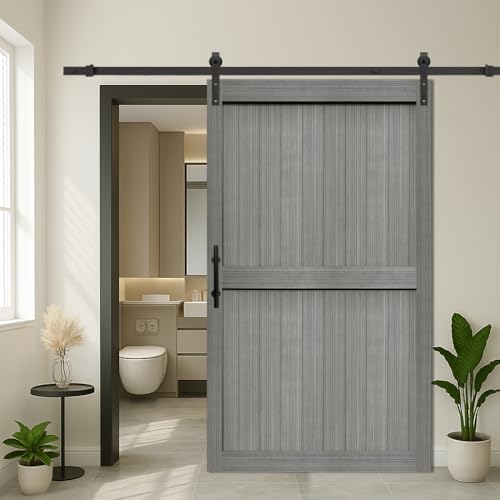 S&Z TOPHAND® 48in x 84in MDF Elephant Gray Barn Door