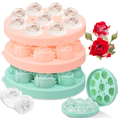 Hsei 2 Pieces 3D Rose Ice Mold 1.4 Inch Silicone Flower Ice Cube Trays Rose Silicone Mold For Freezer Whiskey Wine Cocktails Juice Bourbon Mimosas, Dishwasher Safe, Pink, Green #TOP11