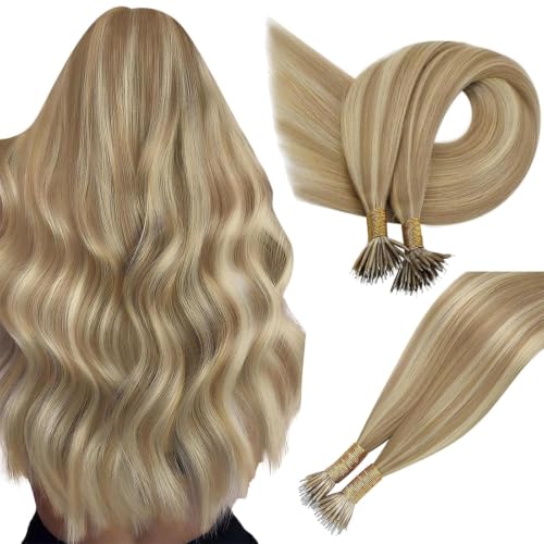 Image of Easyouth Nano Extensions Human Hair, Highlight Blonde with Golden Blonde, 20 Inch 50G 50S, Nano Ring Hair Extension, Add Length and Volume for Women