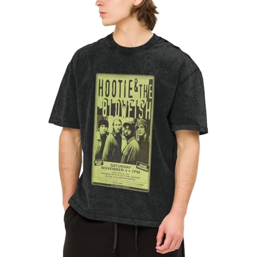 Mens Washed Vintage Cotton T-Shirts Cotton Hootie and The Rock Blowfish Avant-Garde Unique Durable Round Neck Tops for Fitness Large