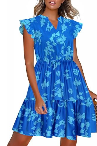 Image of HOTOUCH Women Printed Dress for Summer Short Ruffle Sleeve Dress Tiered Mini Dress with Pockets