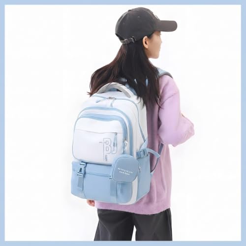 Image of FWQPRA Girls Backpack School Backpack with Small Zipper Pouch Fashion Nylon with Padded Shoulder Straps & Handle Design Multi Compartment Large for School,Camping,Travel
