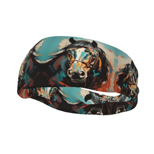 Imágenes de caballos coloridos estampados, banda deportiva para el sudor, elástica y transpirable, adecuada para fitness y correr