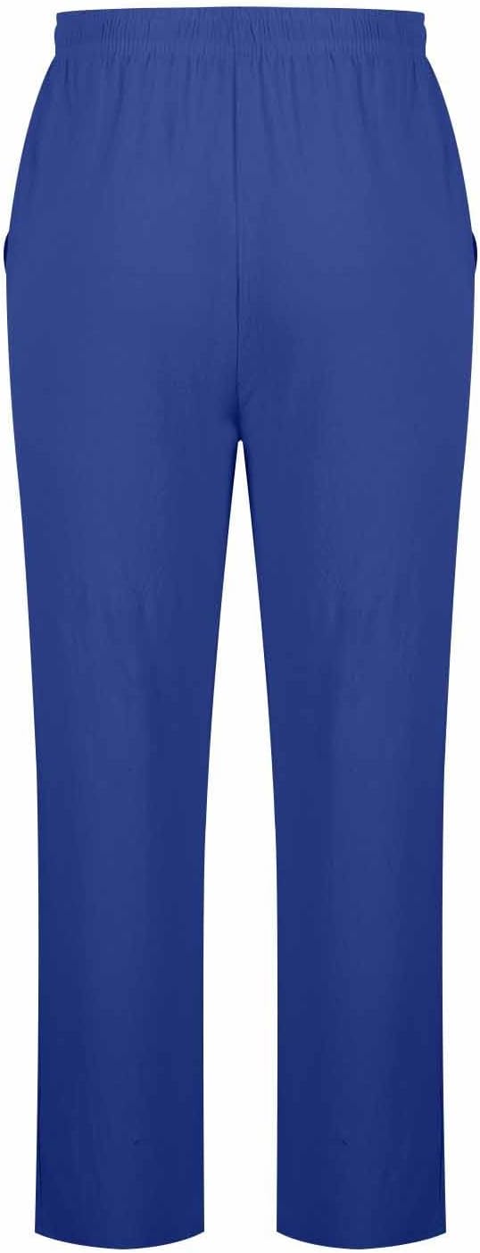 Mens Cotton Linen Pants Casual Loose Fit Elastic Waist Wide Leg Pant Lightweight Summer Beach Trousers Pockets