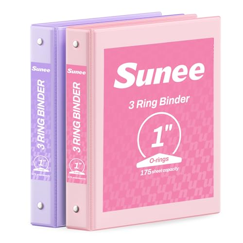 SUNEE 3 Ring Binder 1 Inch 2 Pack Clear View Binder Three Ring PVC-Free (Fit 8.5x11 Inches) for School or Office Supplies Pink & Purple