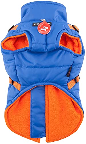 Puppia Mountaineer Winter Dog Coat With Integrated Harness No Pull Cold Weather Waterproof Warm Fleece Back Zipper For Small & Medium Dog, Royal Blue, X-Large #TOP1