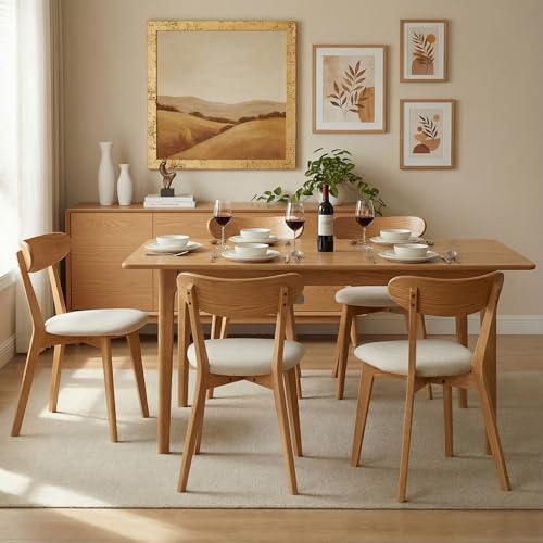 Image of 100% Solid Wood Dining Chairs,Mid Century Modern Dining Chairs with Rounded Backrest,Kitchen,Dining Room Chairs Set of 1 /2 /4 (6, Original Color White Upholstery)