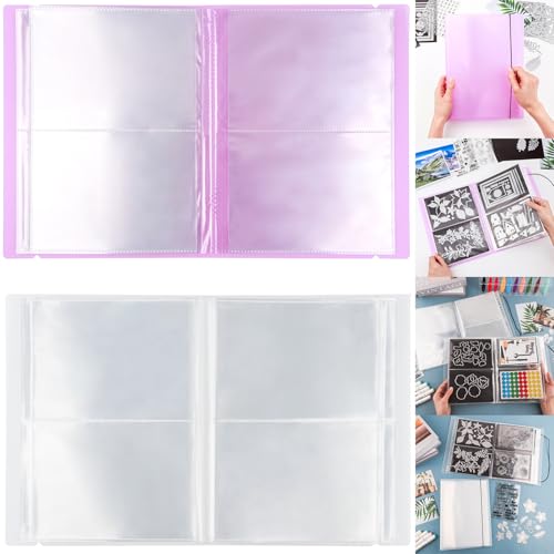 Image of 2 Pack Large Sticker Photo Storage Album, Stamp & Cutting Dies Storage Book Organizer Folder for Cards Storage DIY Scrapbooking Card Making Supplies 20 Pages 80 Pockets / Pack ( Clear + Purple)