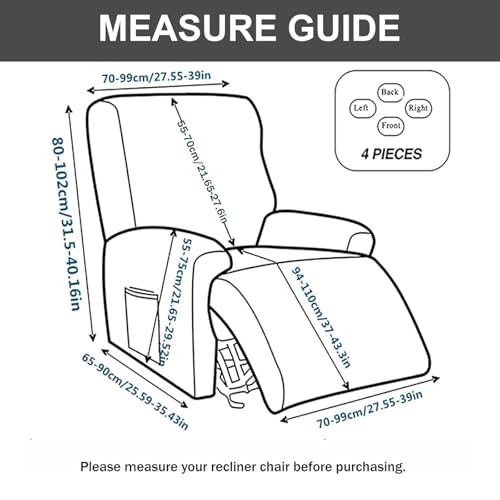 Image of Eco-Ancheng Recliner Slipcovers 4-Pieces Lazyboy Recliner Covers Recliner Couch Covers Recliner Chair Cover Non Slip Reclining Slipcovers with Storage Pockets Furniture Protector for Living Room,17