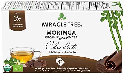 Miracle Tree - Organic Moringa Superfood Tea, 25 Individually Sealed Tea Bags, Chocolate (Keto, Detox, Energy & Immunity Booster, Vegan, Gluten-Free, Organic, Non-GMO, Caffeine-Free)