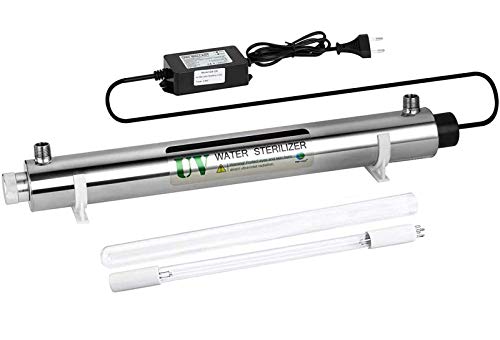 25W ultra violet Filtre de Filtration UV Filtre à Eau pour stérilisateur Toute la Maison Système de traitement d'eau 6 GPM (1.4 T / H) avec prise d'entrée avec de1/2"et alarme de sécurité du ballast Cover