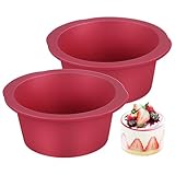 HOMSFOU 2 Stück Silikon Kuchenformen Rund 12,6x12x5,2cm Flexible Antihaft Backform für Kleine Kuchen und Kreative Smash Cakes in Dunkelrot