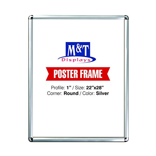 M&T Displays Snap Poster Frame 22X28 Inch Silver 1" Aluminum Profile Front Loading Wall Mounting Photo Picture Document Certificate Sign Holder Round Corner Anti Glare Cover #TOP3