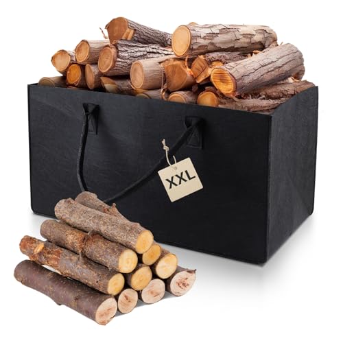 EFUTURETIME Bolsa de Fieltro, 61 * 32 * 32cm, 60L Cesta de leña, Cesta para Troncos con Asa, Bolso Grande de Fieltro Plegable, Cesta Multiusos para Leña, Ropa, Juguetes, Libros, Negro