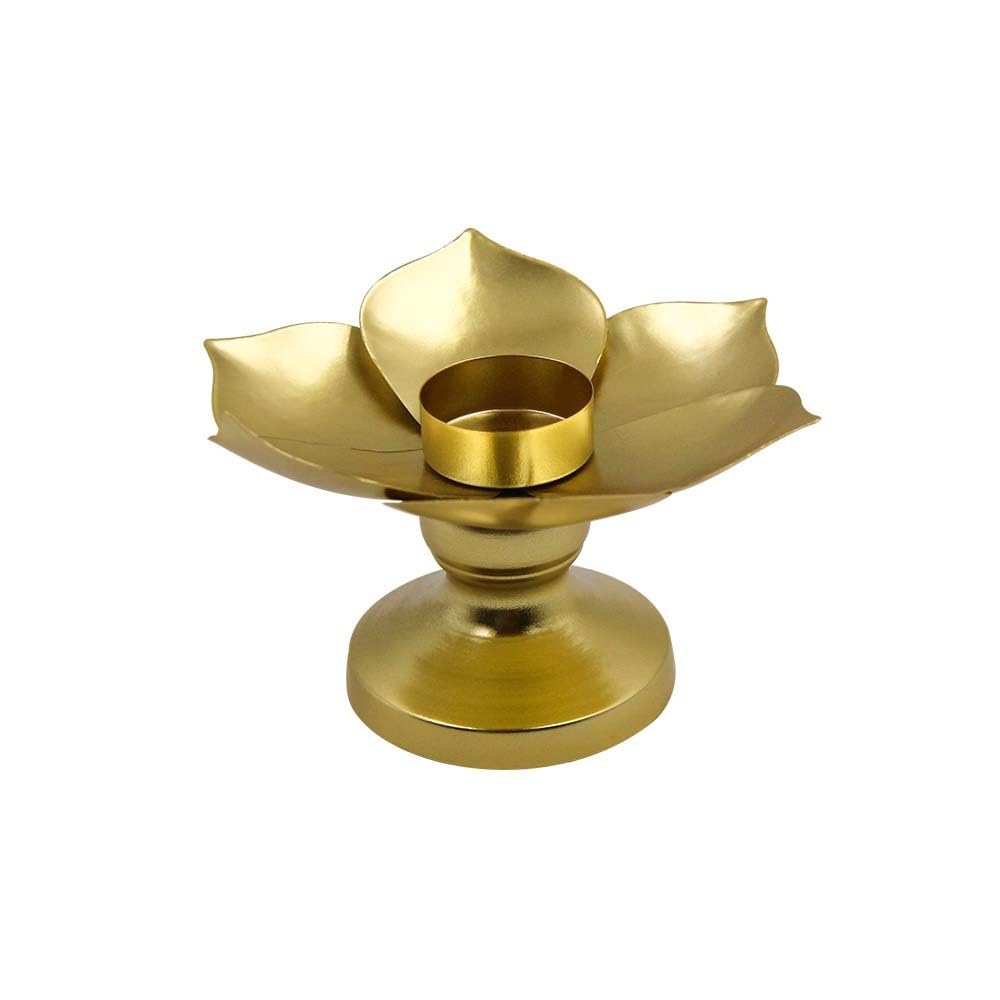 Lotus Flower Tealight Holder, Gold Candlestick Stand Desktop Candle Cup Stable Lotus Flower Tealight Holder for Party Indoor Living Room Outdoor(L)